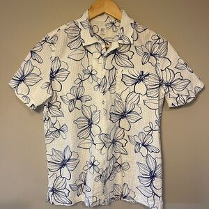 GAP Boys Casual White and Navy Floral Shirt